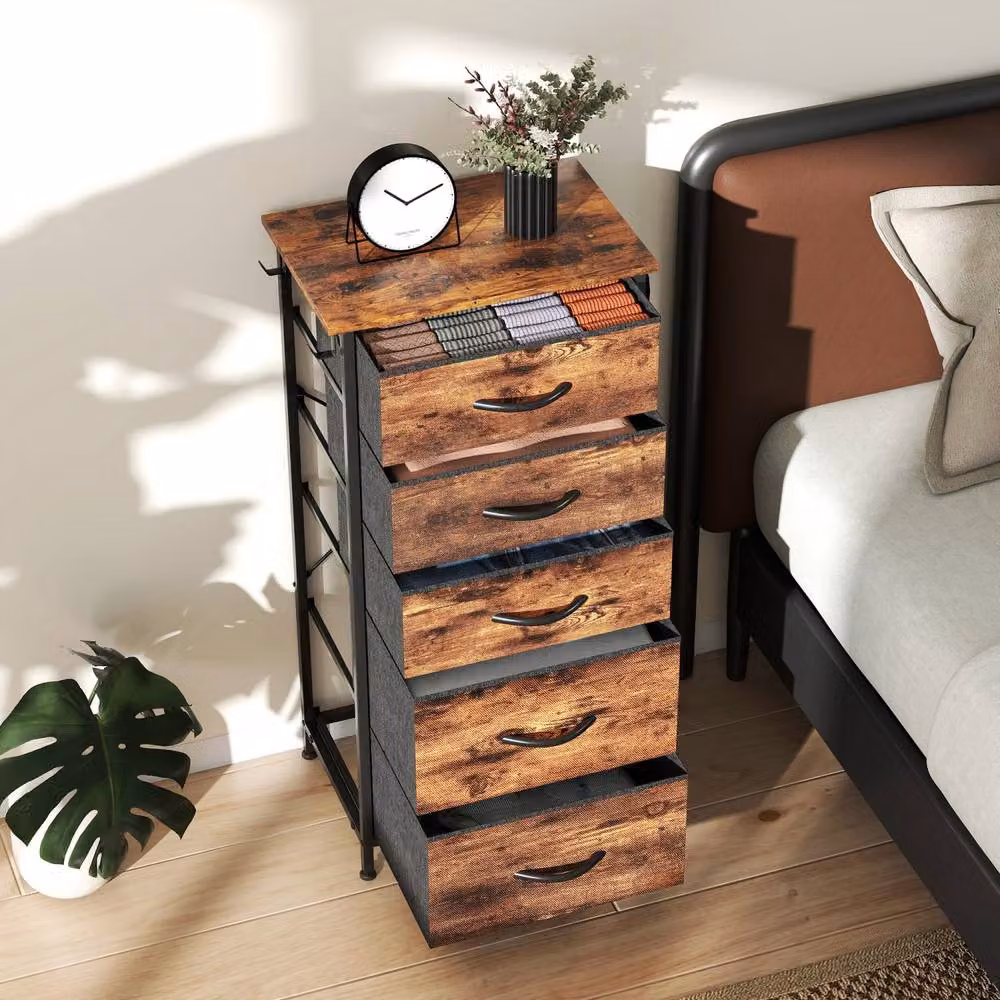 Wyld Haus Kepa 5 Drawer Storage Chest in Brown Fabric and Black Metal – 8