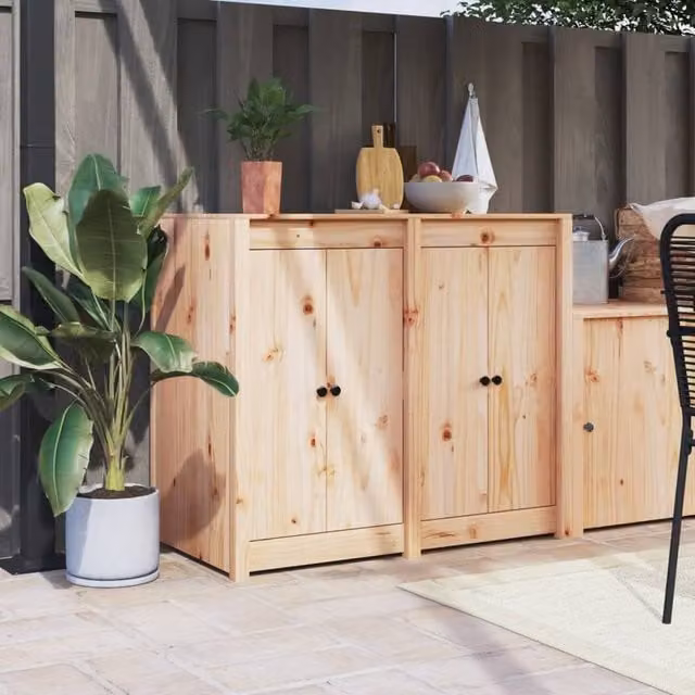Berkfield Home Outdoor Kitchen Doors, 2 Piece Set, Brown Solid Pine Wood, W/D/H: 50 x 9 x 82 cm – 1
