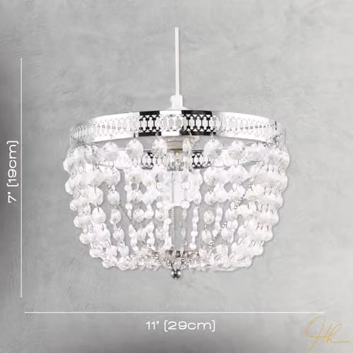 Happy Homewares Vintage Chrome Pendant Lighting Shade with Transparent Acrylic Beads, W: 29 cm, H: 19 cm – 3
