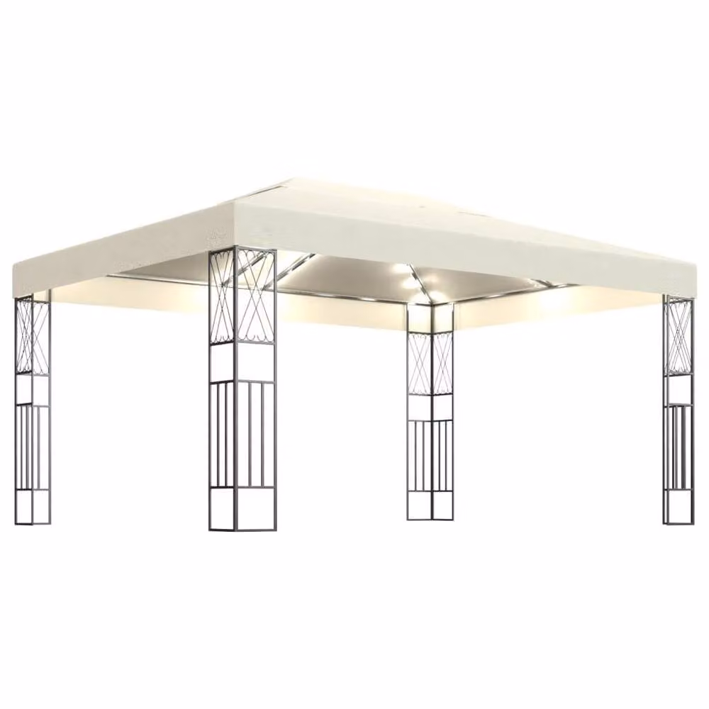 Berkfield Home Gazebo with LED String Lights, Cream Fabric, W: 400 cm, D: 300 cm – 2