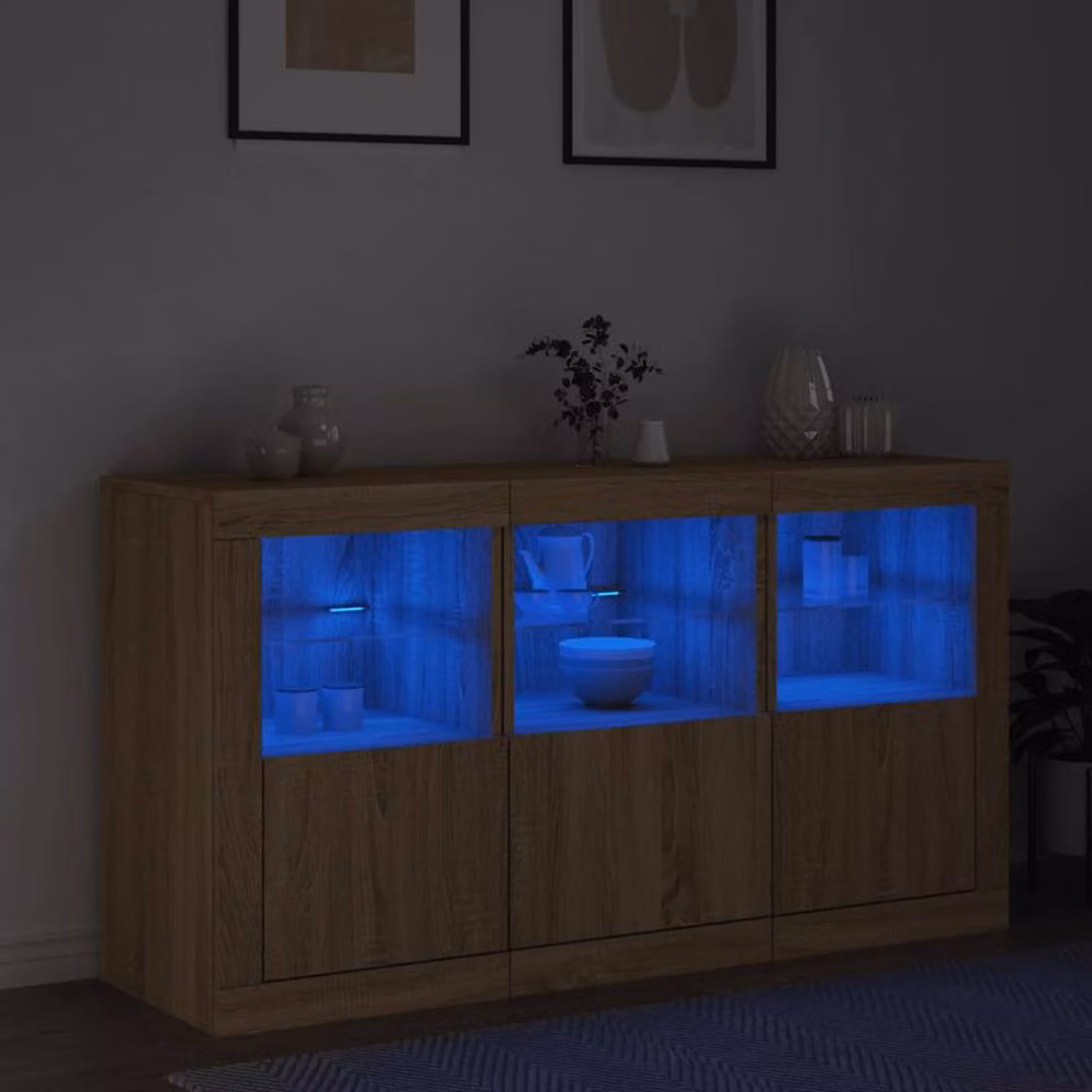 Berkfield Home Modern Sideboard with Integrated LED Lights in Sonoma Oak, W/D/H: 123 x 37 x 67 cm – 4