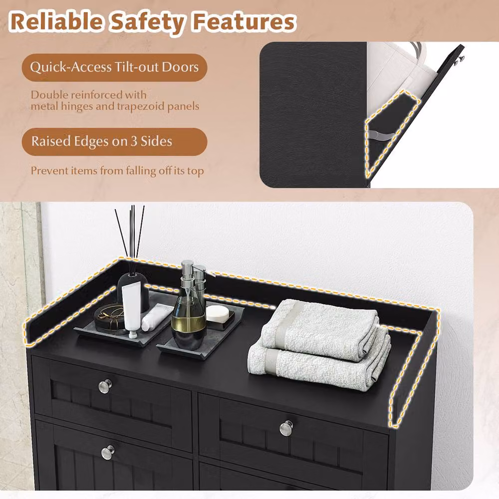 Costway Black Tilt-Out Laundry Hamper Cabinet and Bathroom Storage Unit with 2 Drawers – 4