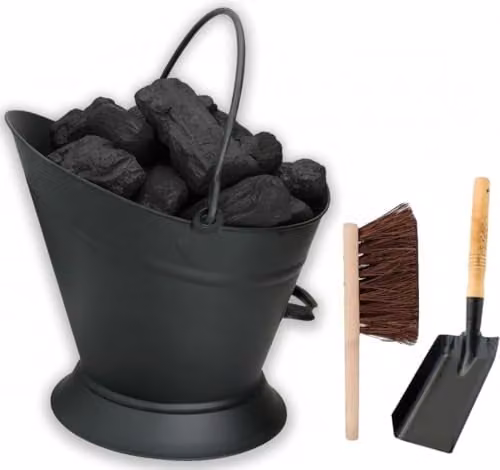 Almineez Vintage Style Waterloo Coal Bucket with Shovel and Brush, Black, W/D/H: 32.0 x 24.5 x 24.5 cm – 1