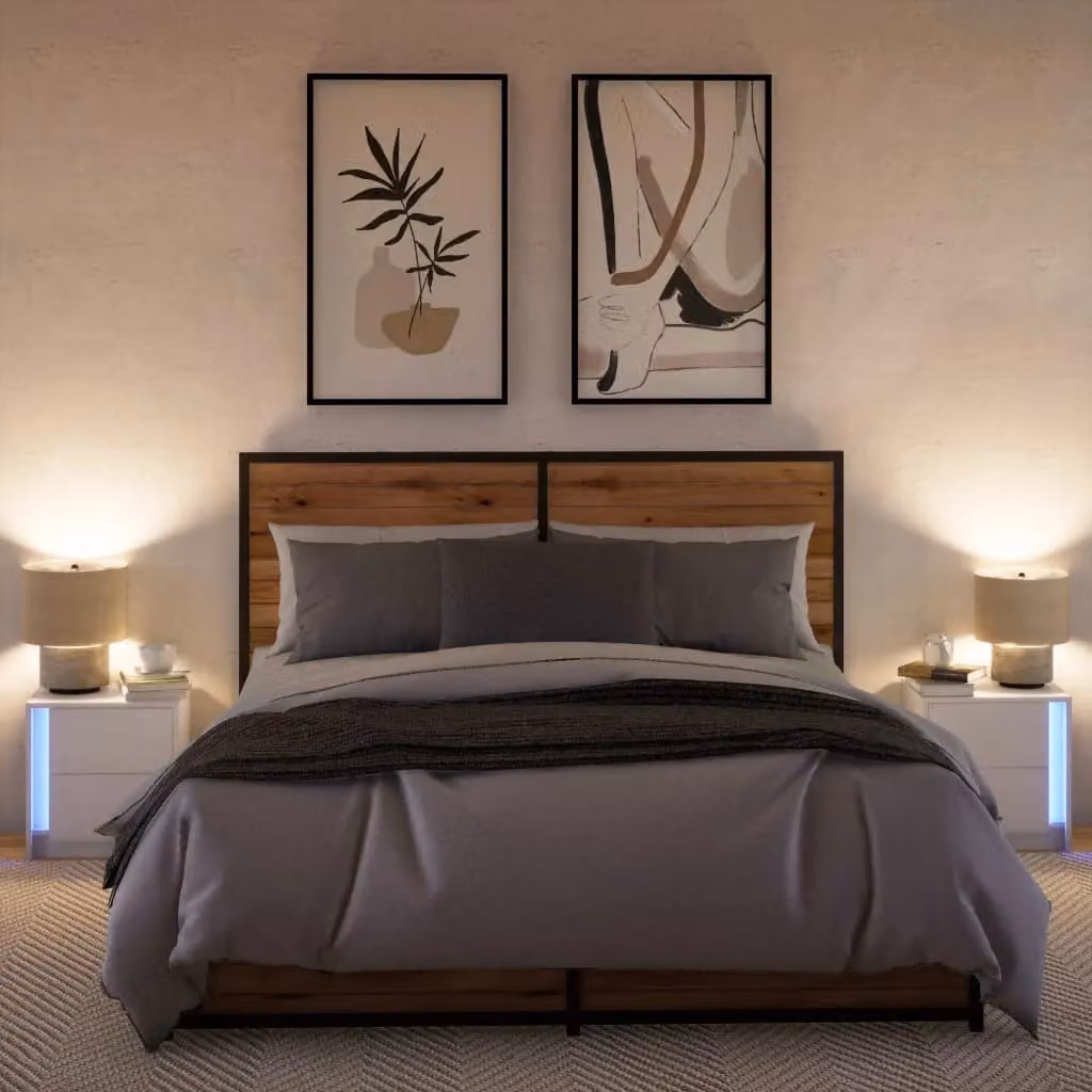 Berkfield Home Set of 2 White Modern Bedside Cabinets with Integrated LED Lighting and Matt MDF Finish – 2