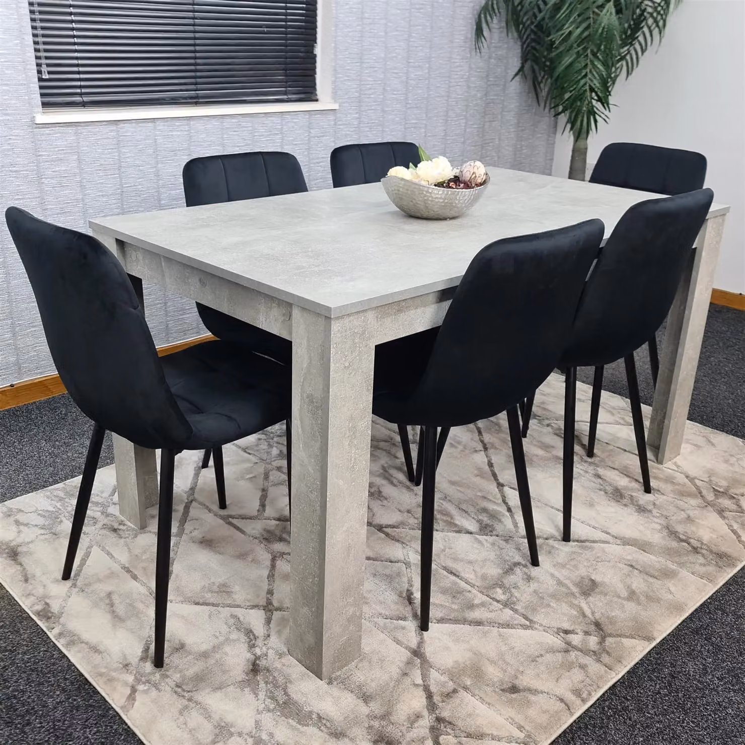 Kosy Koala Stone Grey Effect Wooden Dining Table Set with 6 Black Velvet Chairs in Brown – 3