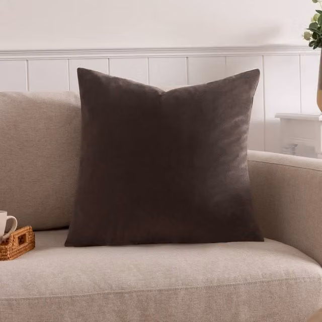 Paoletti Plain Velvet Square Cushion in Black and Brown, 50 x 50 cm – 1