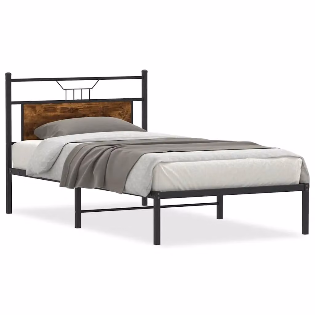 Berkfield Home Smoked Oak Bed Frame in Brown, W/D/H: 100 x 200 cm – 2