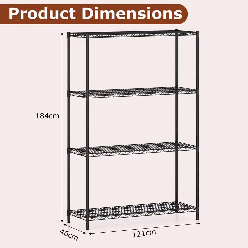 Gymax 4-Tier Adjustable Metal Wire Shelving Unit in Black – 2