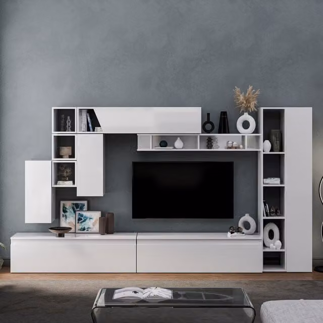 Decorotika Tokyo Modern Wall Mounted Entertainment Center in High Gloss White