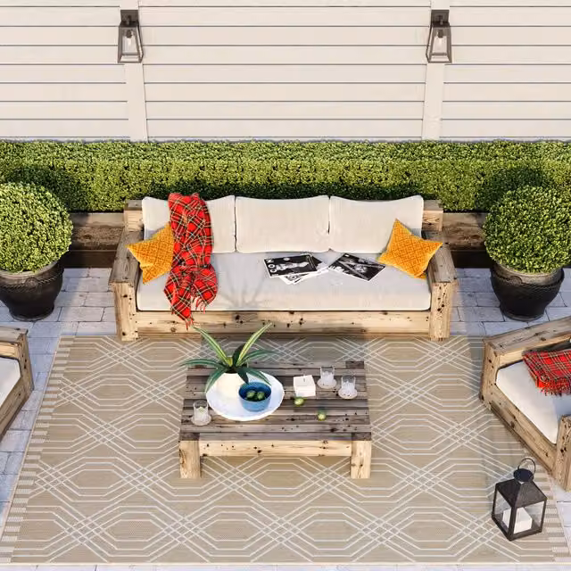 The Rug House Basata Abstract Modern Outdoor Garden Rug in Beige and Yellow, W: 80 cm, L: 150 cm