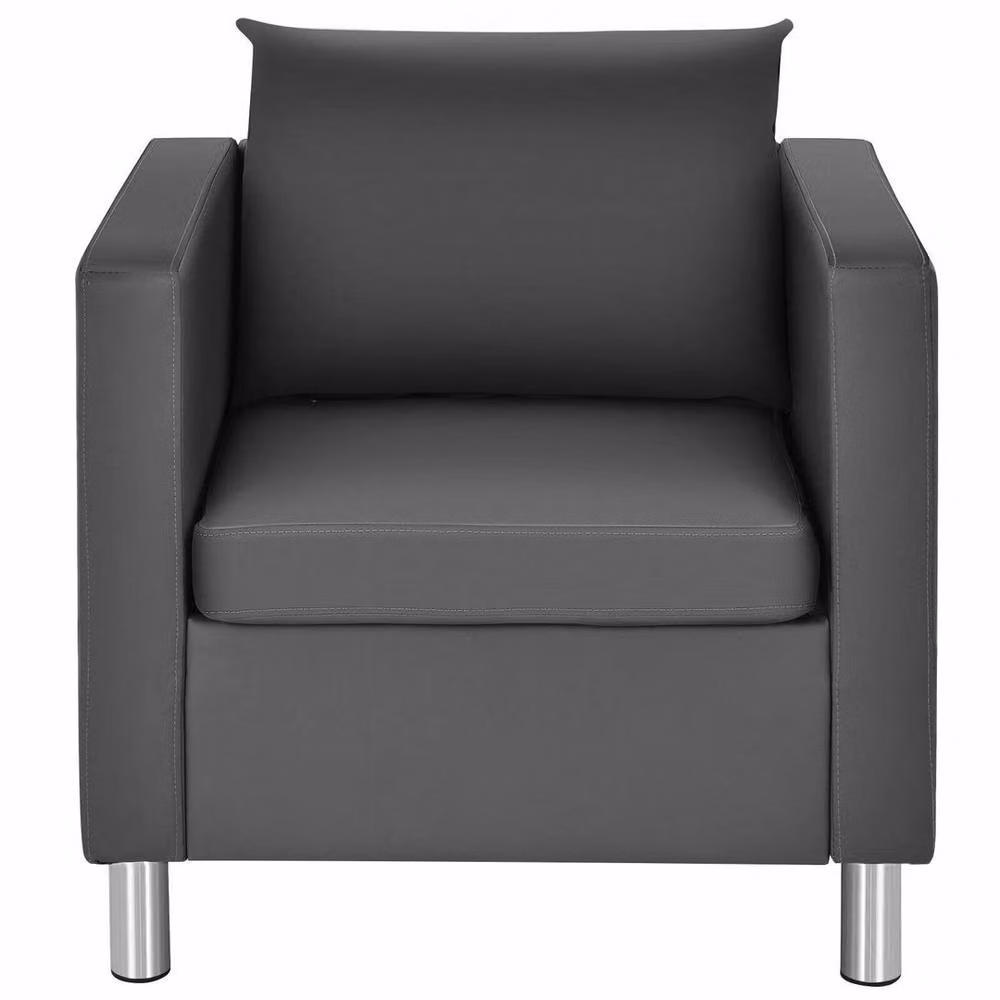 EONLION Grey PU Leather Upholstered Single Sofa Seat with Armrests and Solid Wood Frame, Width: 100 cm – 3