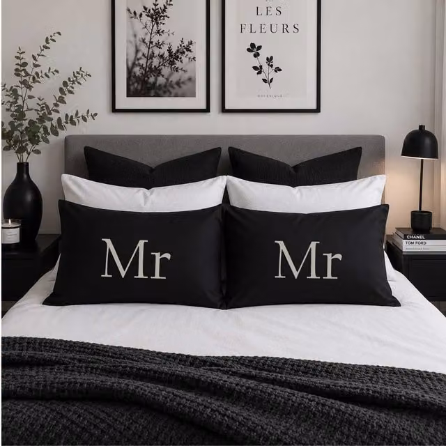 60 Second Makeover Mr & Mr Cotton Pillowcases in Black and Silver – 1