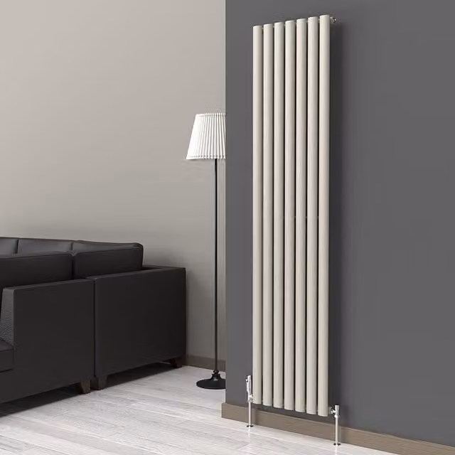 Lux Heat Oval Coloured Vertical Radiator in Dune Grey, H 180 cm x W 42 cm