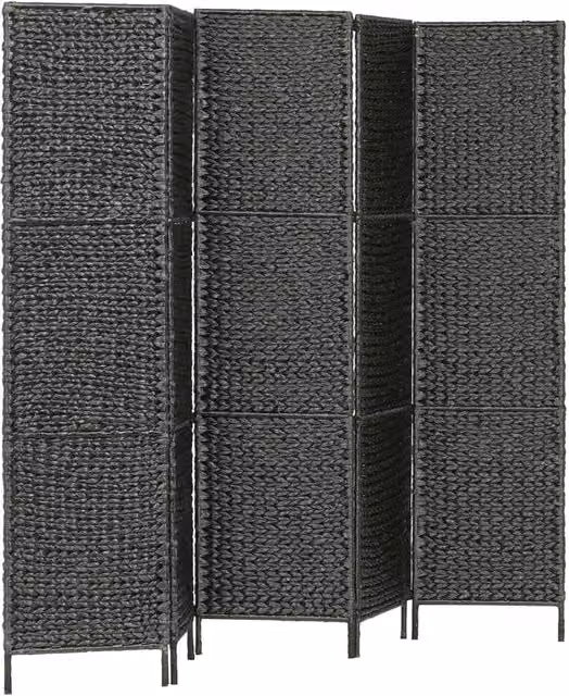 Berkfield Home 5-Panel Black Water Hyacinth Room Divider, H 193 cm x W 160 cm – 1