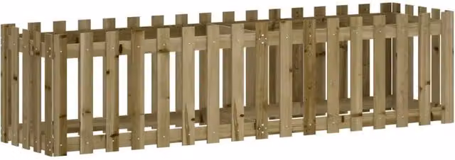 Berkfield Home Garden Raised Bed with Fence Design in Brown Impregnated Pine Wood, W/D/H: 200 x 50 x 50 cm – 1