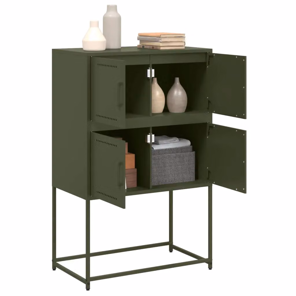 Berkfield Home Industrial Metal Sideboard in Matt Olive Green, W: 68.5 cm, D: 38.5 cm, H: 107 cm – 2