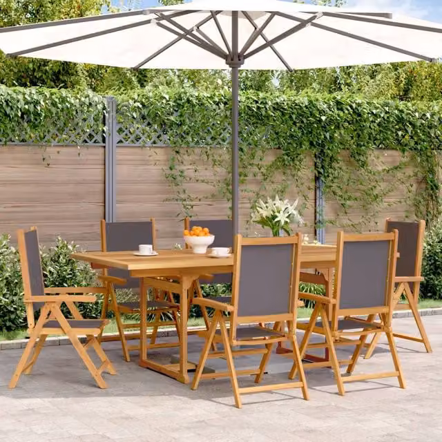Berkfield Home 7 Piece Garden Dining Set in Anthracite Fabric and Acacia Wood – 1