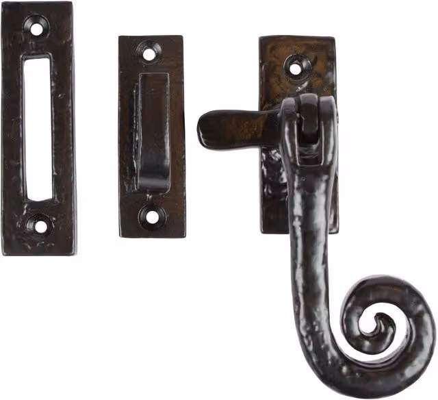 Hammer and Tongs Matt Black Iron Curly Tail Window Fastener, Right Handed, 46 x 108 mm