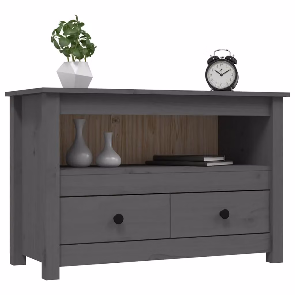 Berkfield Home Grey Rustic Solid Wood Pine TV Cabinet W: 79 cm, D: 35 cm, H: 52 cm – 3