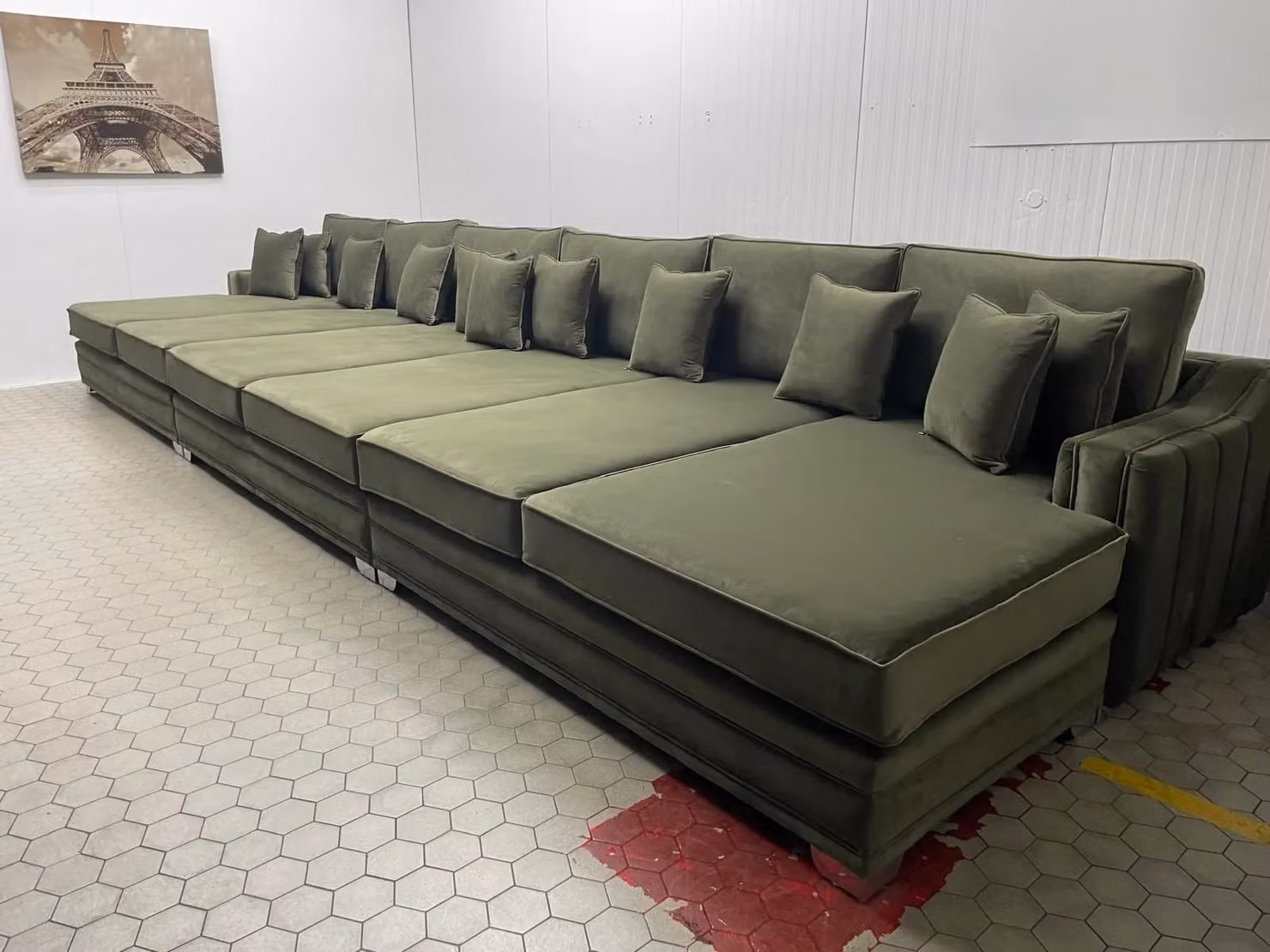 HOB Furniture Thomas Linear Luxury Cinema Sofa in Light Green Velvet Fabric