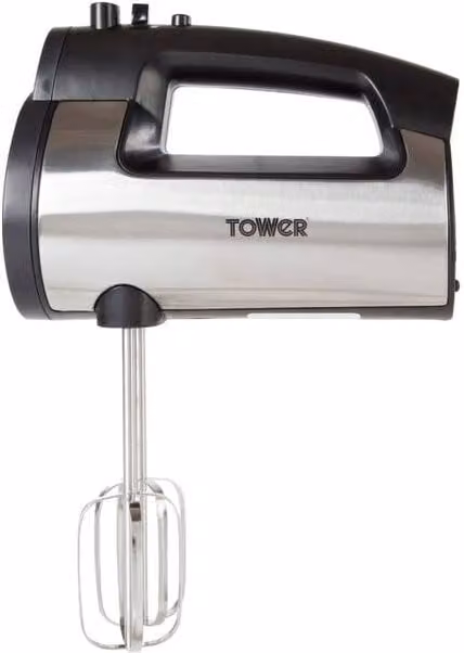 Tower T12016 2-in-1 Stainless Steel Electric Hand Mixer, 300W, Silver