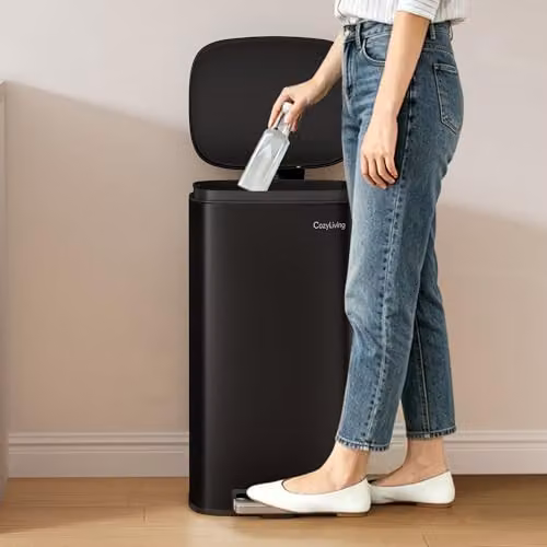 CozyLiving 50L Stainless Steel Pedal Kitchen Bin with Soft Close Lid and Removable Inner Bucket, Black – 4