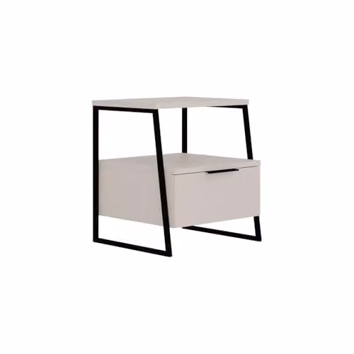 FWStyle 1 Door Bedside Table in Sandstone with Black Metal Frame, W/D/H: 40.9 x 45.0 x 50.0 cm – 1