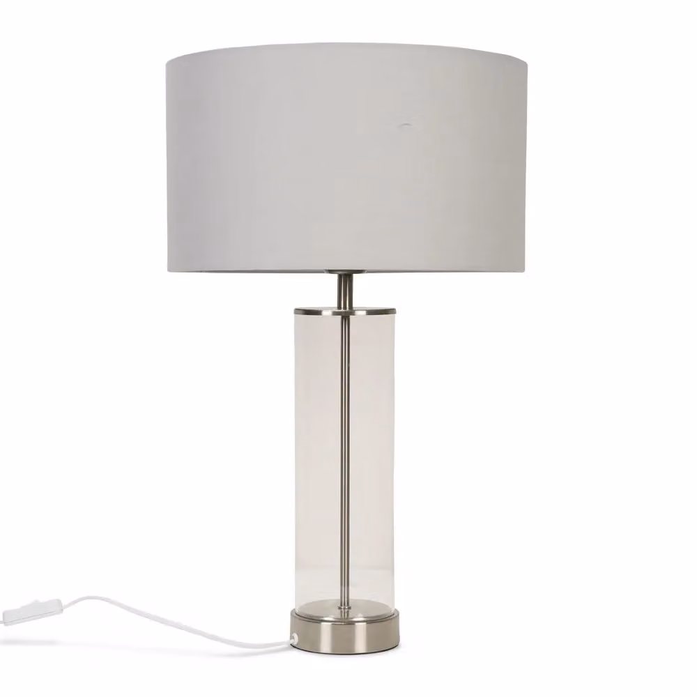 MiniSun Contemporary Brushed Chrome and Clear Tube Table Lamp with Dark Grey Fabric Cylinder Shade – 2