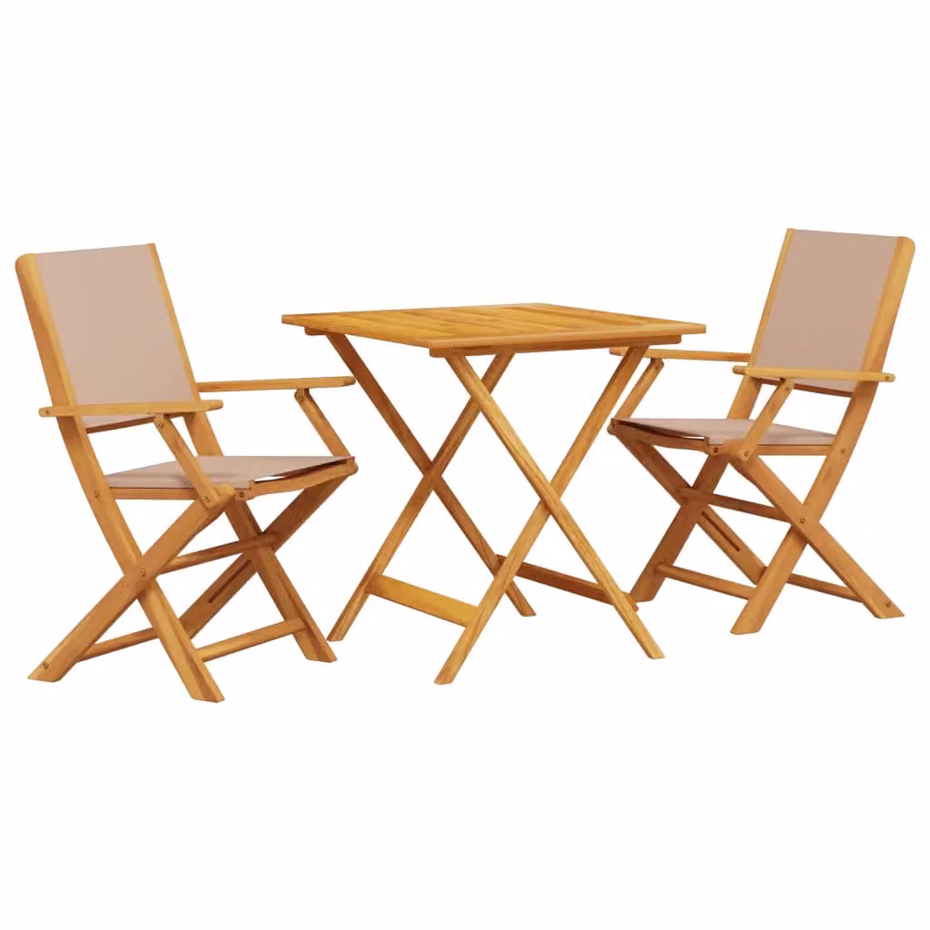 Berkfield Home 3 Piece Modern Bistro Set in Beige Acacia Wood and Fabric – 2