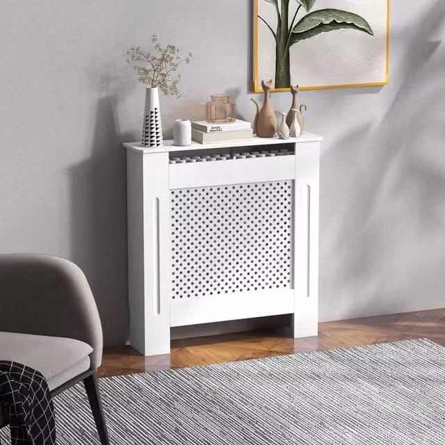 HOMCOM Modern White MDF Radiator Cover with Diamond Grill Design