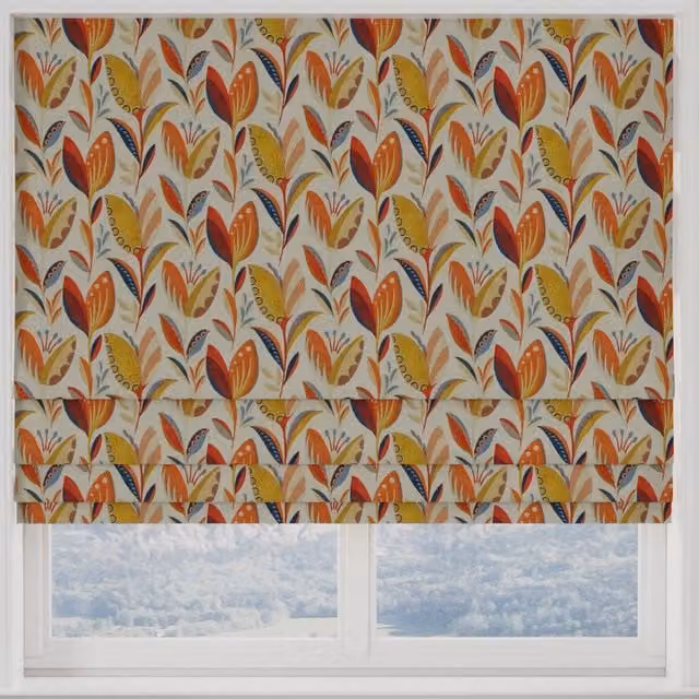 Terrys Multicolour Floral Blackout Roman Blind in Orange and Nature Print