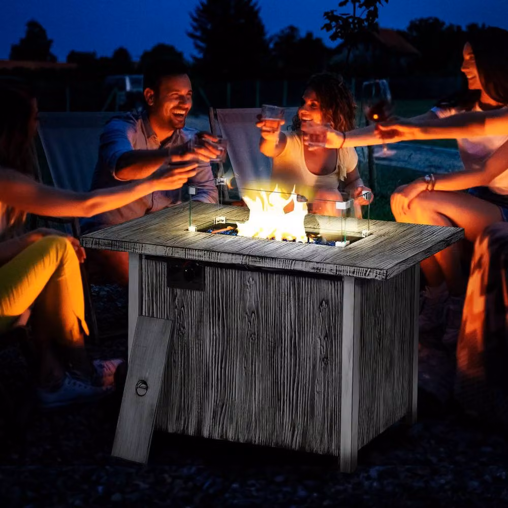 Rolipo 50,000 BTU Gas Fire Pit Table with Glass Screen in Grey – 3