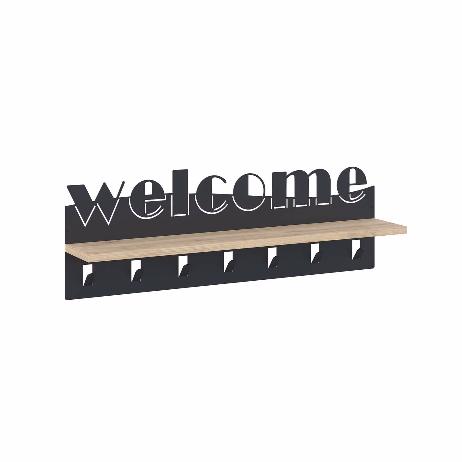 Decortie Welcome Wall-Mounted Coat Hanger Shelf with 7 Hooks, Oak and Black, W: 86 cm, H: 26.8 cm, D: 15.2 cm – 3