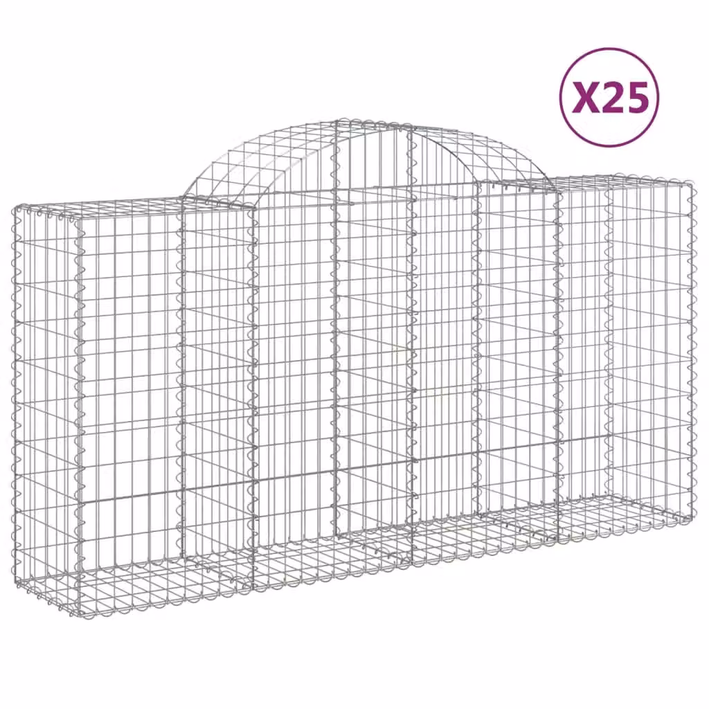 Berkfield Home Arched Gabion Baskets, 25 Pieces, Silver Galvanised Steel, W: 200 cm, D: 50 cm, H: 100-120 cm – 2