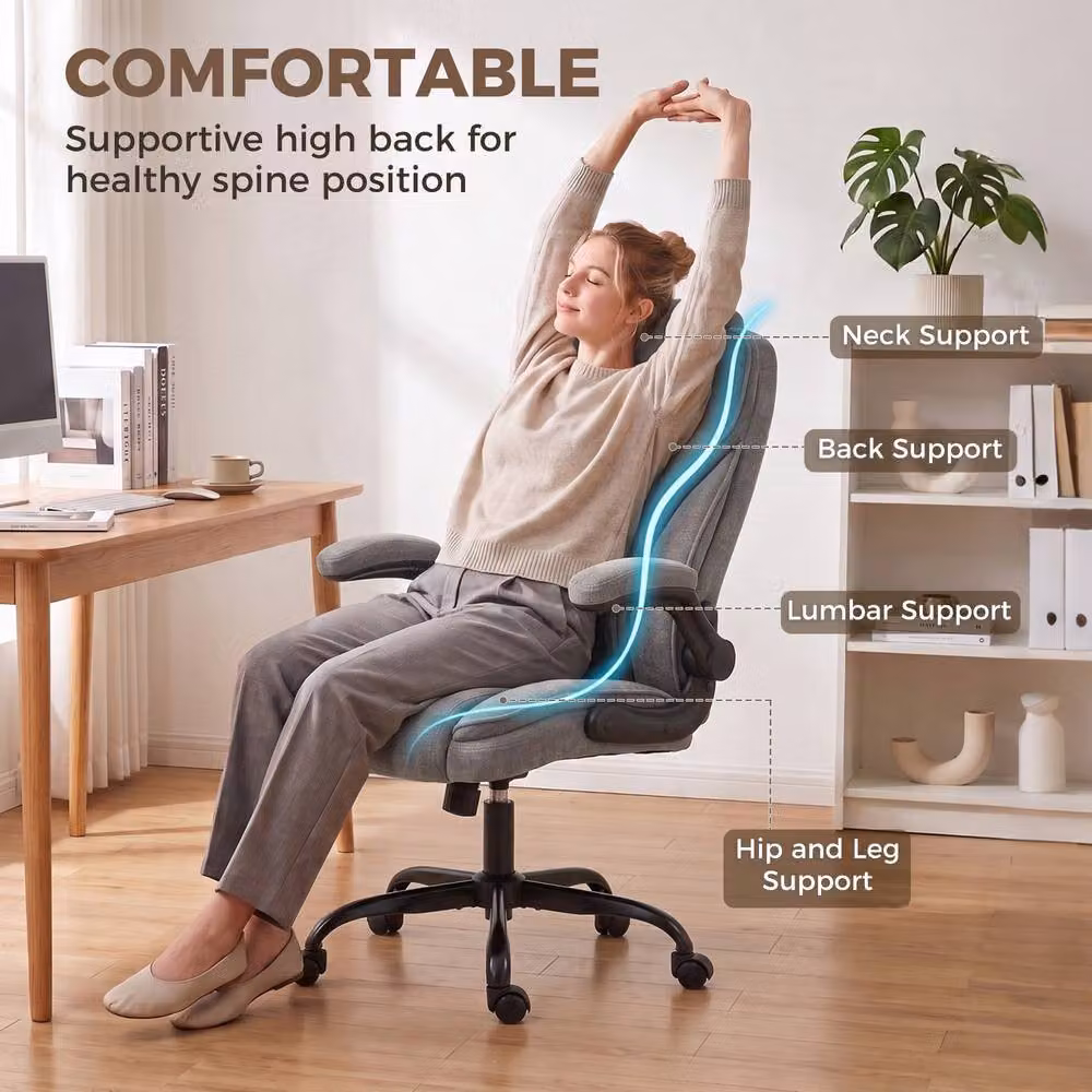 HOMCOM Grey Fabric Task Office Chair with Flip-up Armrests – 4