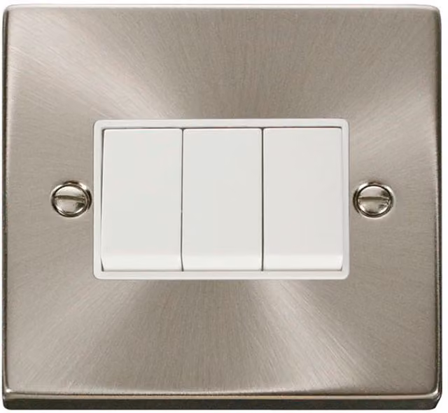 SE HOME White 10A 3 Gang 2 Way Surface Mount Light Switch with Brushed Chrome Plate
