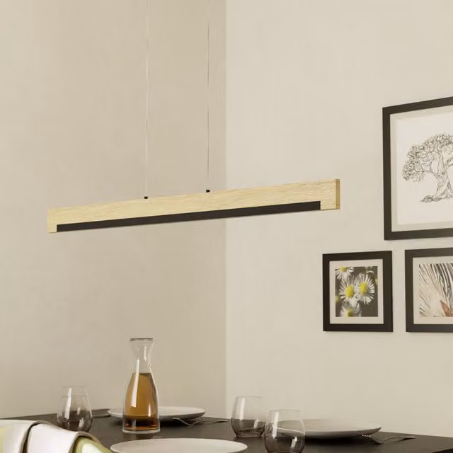 Eglo Camacho Modern LED Pendant Ceiling Light in Black and Wood