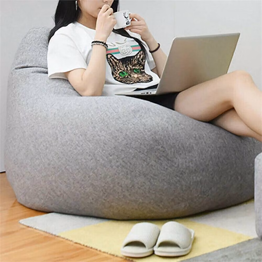 VOGREX Extra Large Bean Bag Sofa Cover in Grey with Zipper – 4