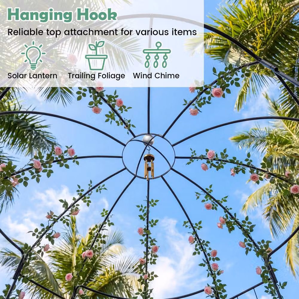 Gymax Metal Birdcage Shape Garden Gazebo and Plant Trellis Pavilion in Black, W/D/H: 203 x 203 x 203 cm – 4