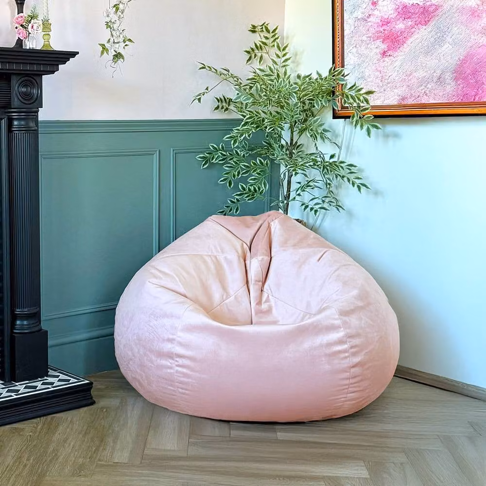 rucomfy Classic Slouchbag Adult Bean Bag Chair in Pale Pink Velvet – 2