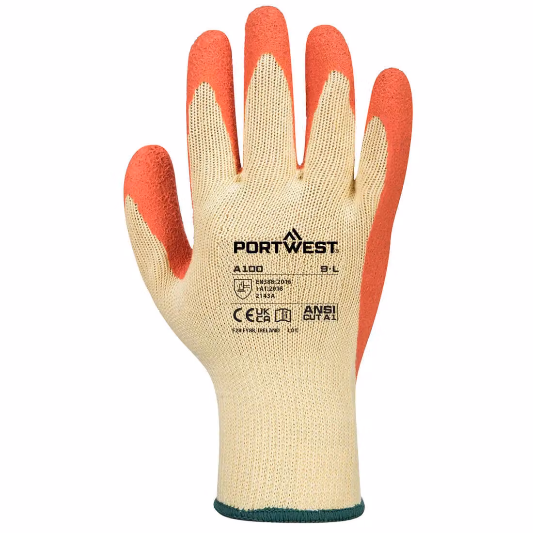 Portwest A100 Latex Grip Gloves in Orange, Size: Small – 2