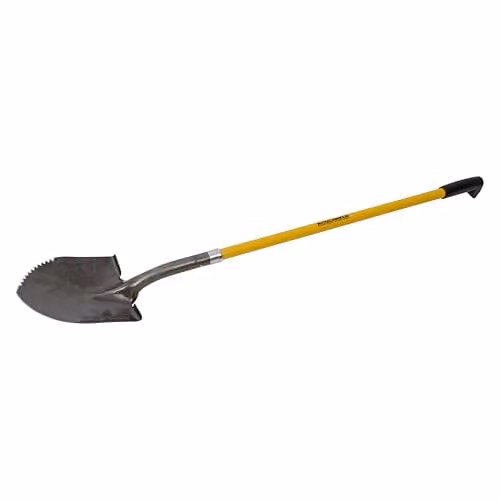 Roughneck Heavy Duty Shovel with Long Fibreglass Shaft and Serrated Edge, Yellow and Black, Total Length: 1460 mm, Blade: 300 x 225 mm – 1