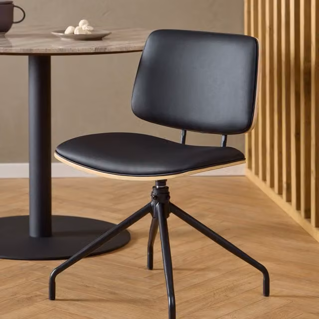 Furniture To Go Owen Swivel Dining Chairs, Pair, Black Faux Leather and Oak