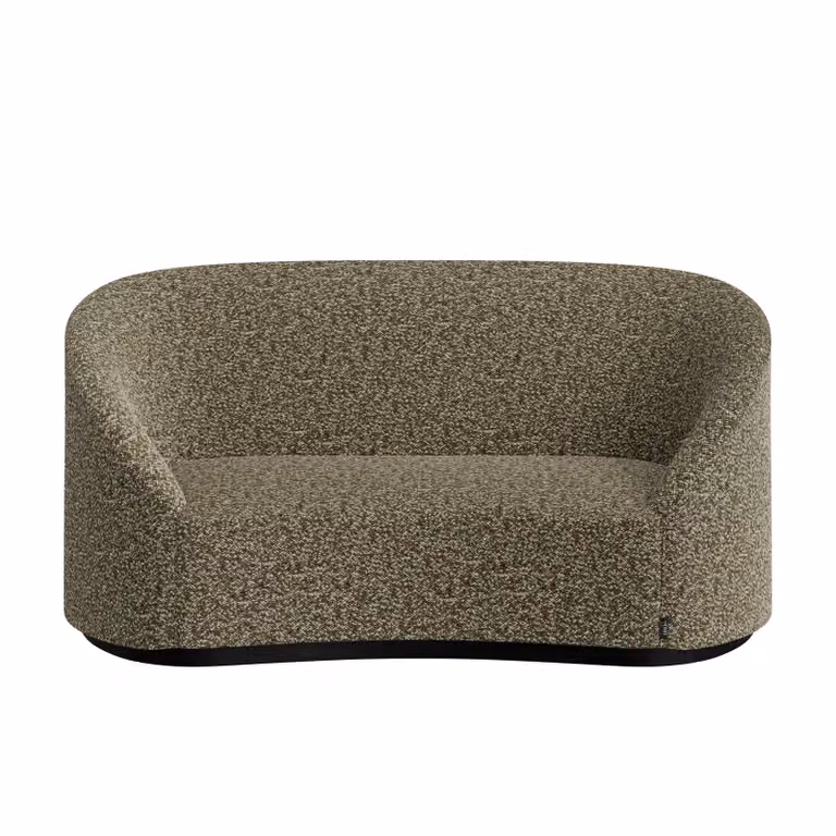 Dôme Deco CURVE Sofa in Brown Bouclé Fabric with Matching Ottoman and Solid Beech Wood Frame, W/D/H: 180 x 90 x 100 cm