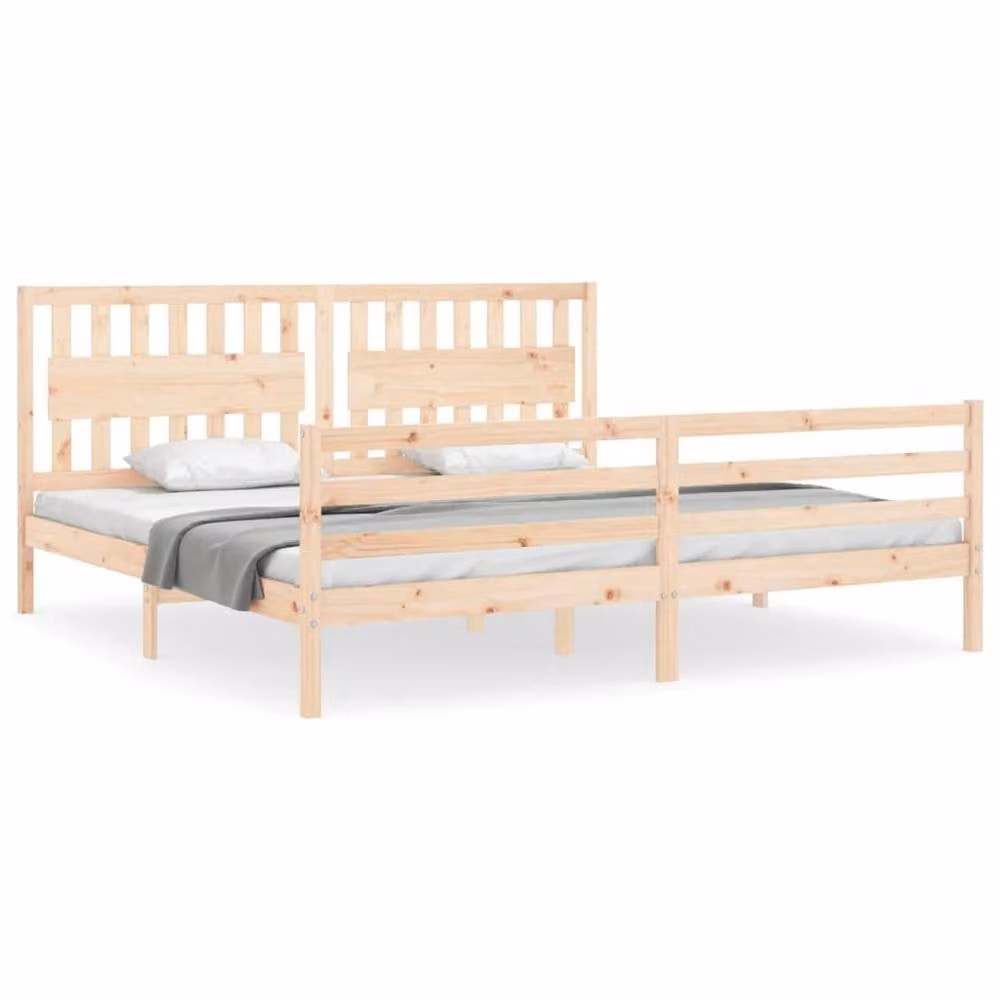 Berkfield Home Beautiful Bed Frame with Headboard in Beige Solid Pine Wood, W/D/H: 200 x 200 x 205.5 cm – 2