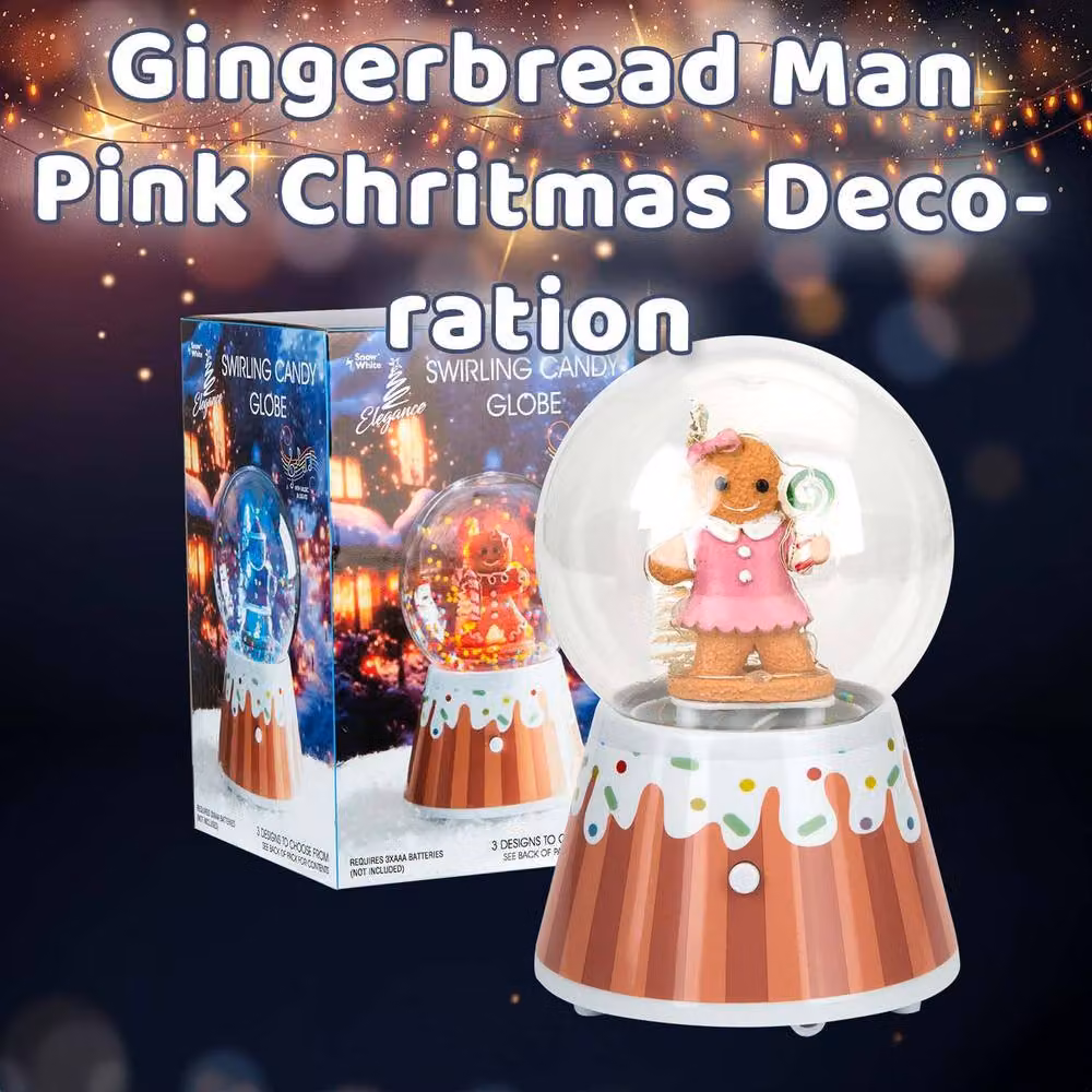 VFM e-Store Pink Gingerbread Man Christmas Snow Globe with Light Up Blower, W/D/H: 18 x 12 x 12 cm – 3