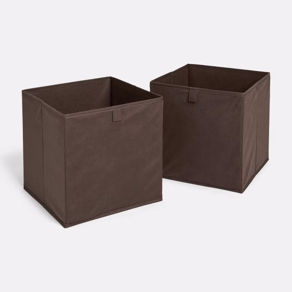 OHS 2 x Matte Velvet Cube Folding Storage Organisers in Brown – 2
