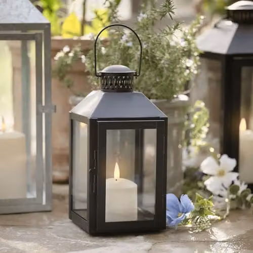 Lights4fun Seaton Lantern Duo with TruGlow Candles in Black Metal – 2