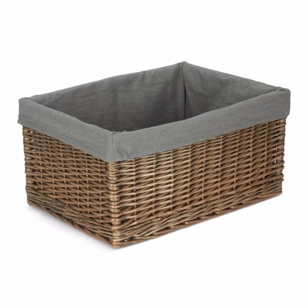 Red Hamper Small Antique Wash Grey Willow Storage Basket with Cotton Lining – 2