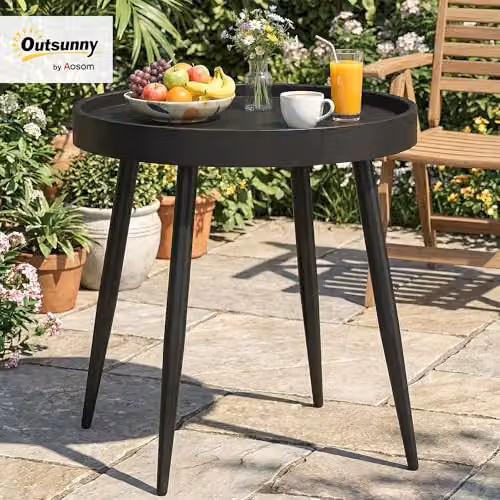 Outsunny Round Black Outdoor Garden Coffee Table with Plastic Top, Diameter: 49.5 cm – 2